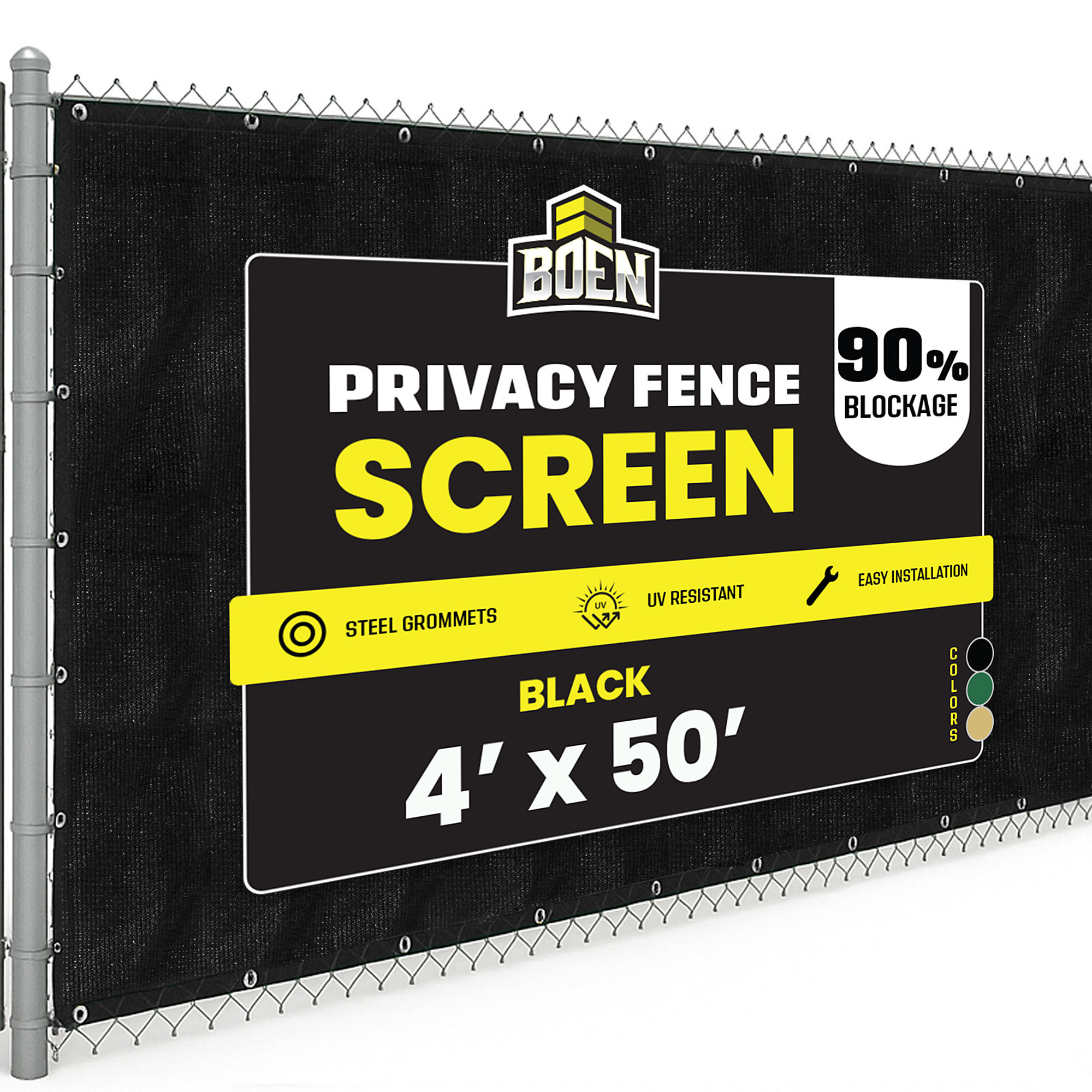 Boen Black Privacy Screen Fence, 4 ft x 50 ft, Netting Mesh Fabric Windscreen with Reinforced Steel Grommets for Garden Fence Or Any Outdoor Metal or Wooden Fencing